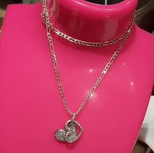 Double Pink Floating Hearts Pendant & Chain 16" Solid Sterling Silver  ♥️🎁